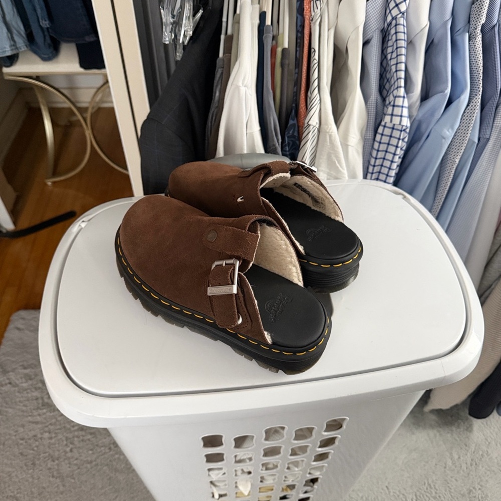 Dr. Martens Brown Suede Buckle Clog Slip-On - Picture 2 of 3